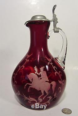 Bohemian Moser Art Glass with a Falconer on Horse