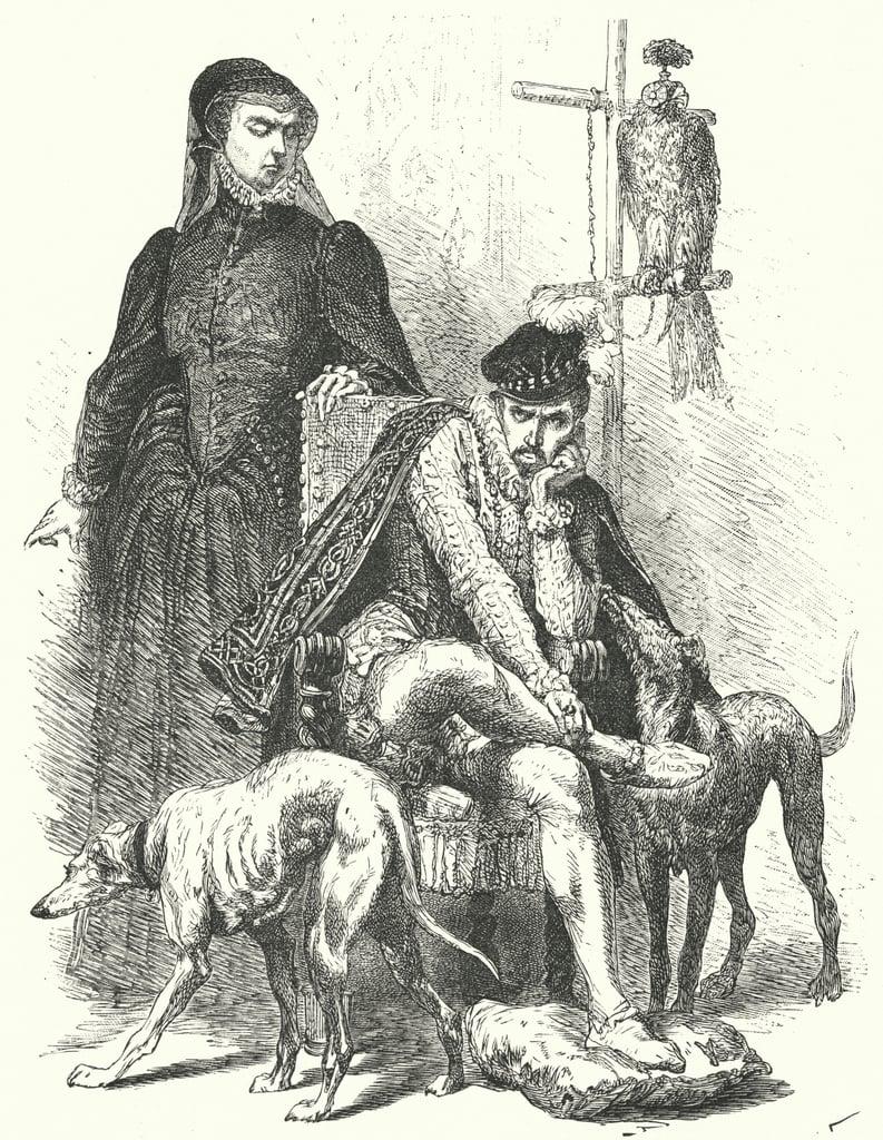 King Charles IX of France (1550-1574) and his mother, Catherine de' Medici (engraving) 
