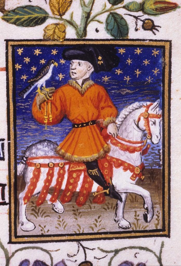 Allegorical representation of May. A young lord with brays squeezing on the knee by a garter holding