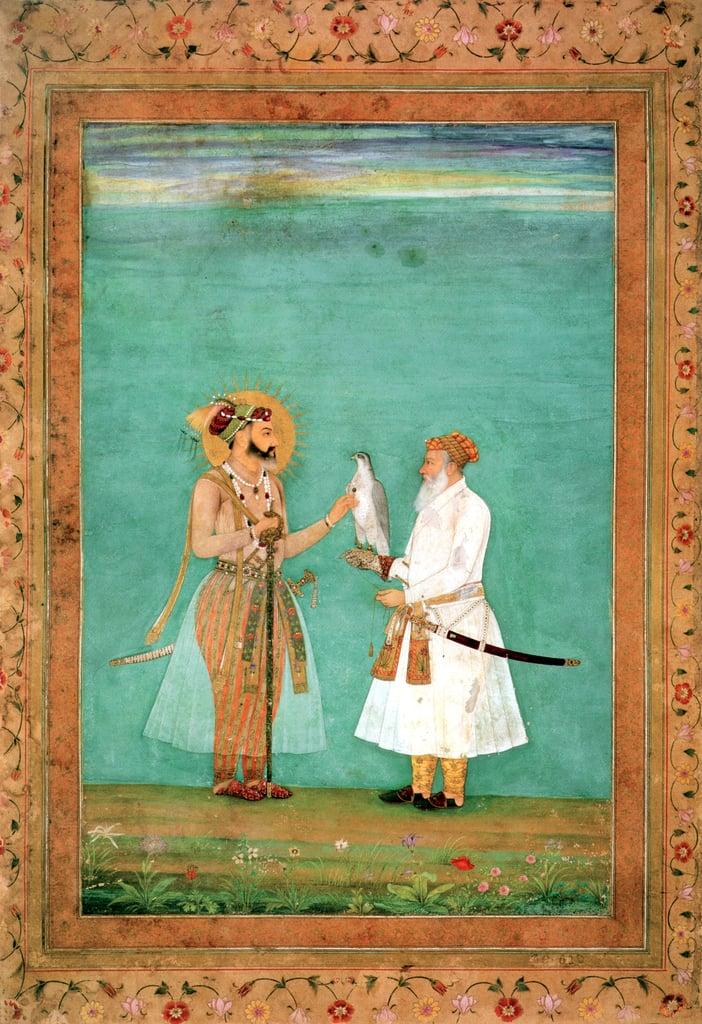 Emperor Shah Jahan and an elderly courtier with a falcon, c.1650 