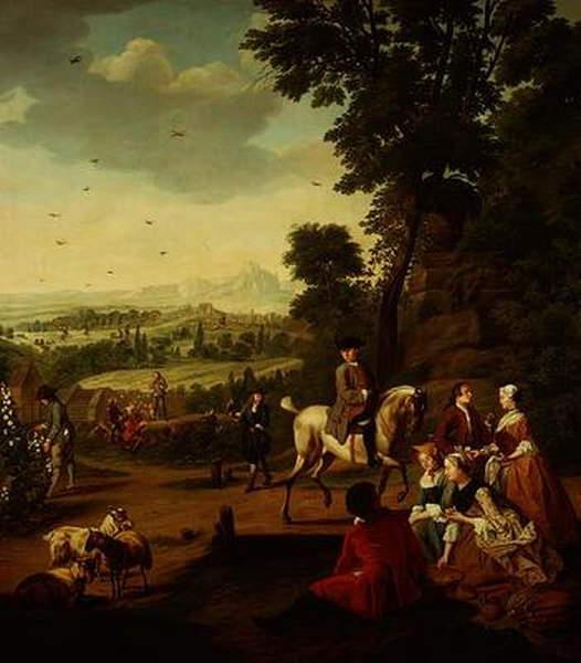An elegant hawking party resting in a park by  Jan Josef the Younger Horemans