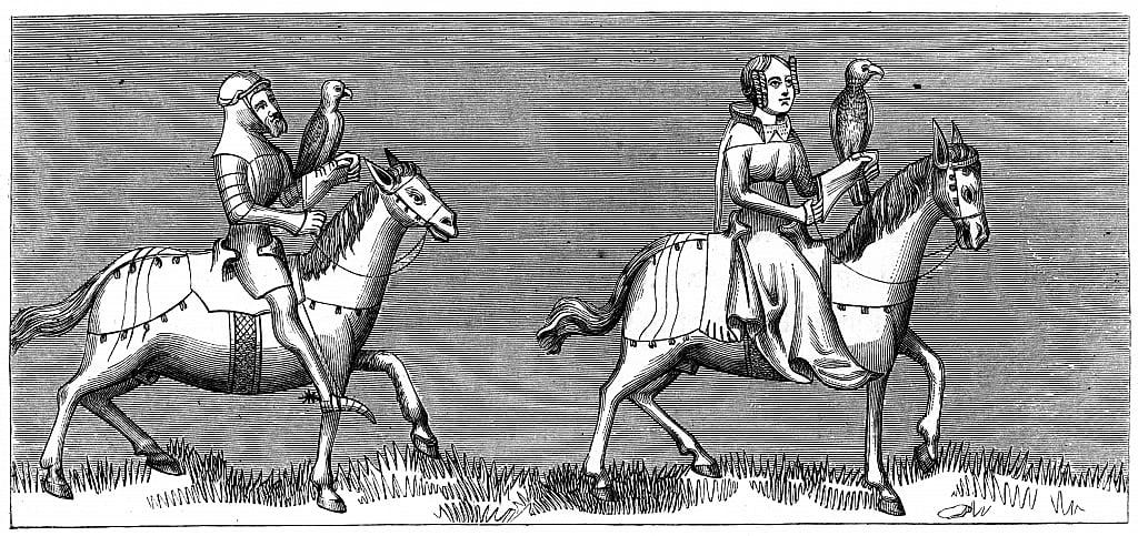 A lady setting out hawking, 14th century 1849 
