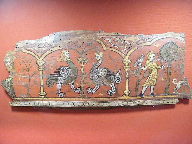 Handcrafted tabula with harpies and a falconry scenes (13th century) - Archaelogical Museum of Lliri
