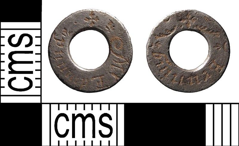 A post medieval silver hawking vervel inscribed, with the name Obv. Mr Edmund, Rev. Bruning (FindID 